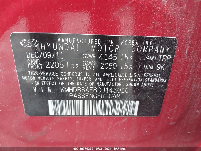 2012 Hyundai Elantra Touring Gls VIN: KMHDB8AE8CU143016 Lot: 39986279