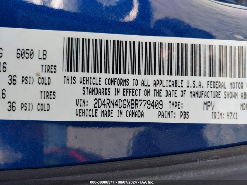 2011 Dodge Grand Caravan Express VIN: 2D4RN4DGXBR779409 Lot: 39986577