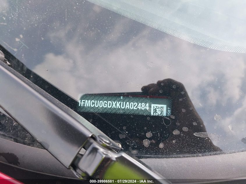 2019 Ford Escape Se VIN: 1FMCU0GDXKUA02484 Lot: 39986581