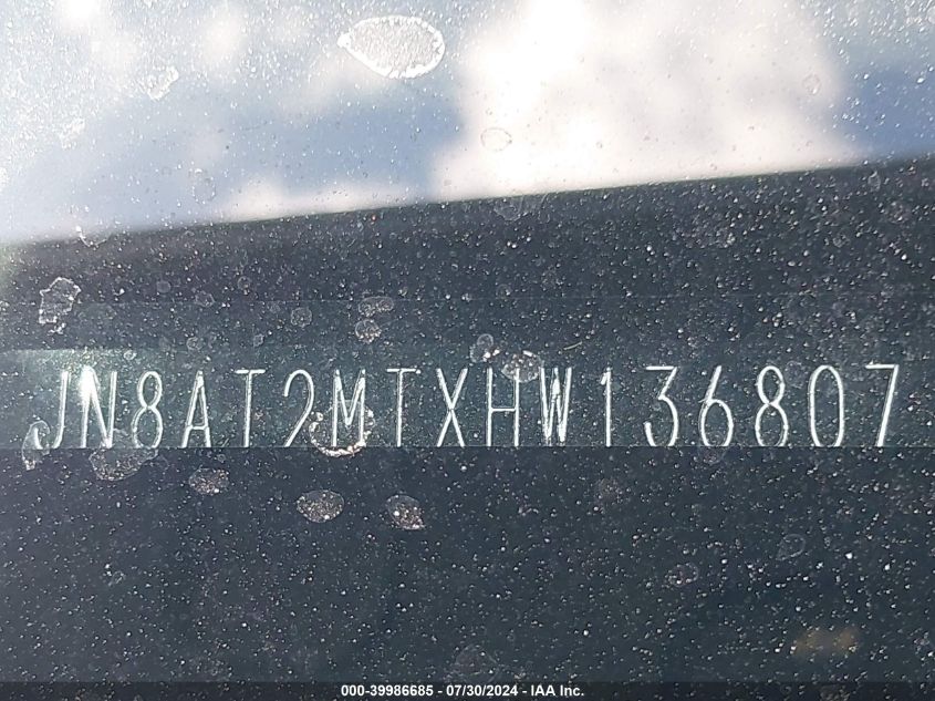 2017 Nissan Rogue S VIN: JN8AT2MTXHW136807 Lot: 39986685