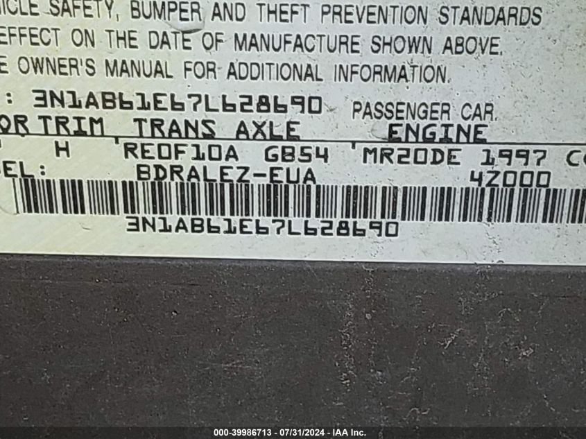 2007 Nissan Sentra 2.0S VIN: 3N1AB61E67L628690 Lot: 39986713