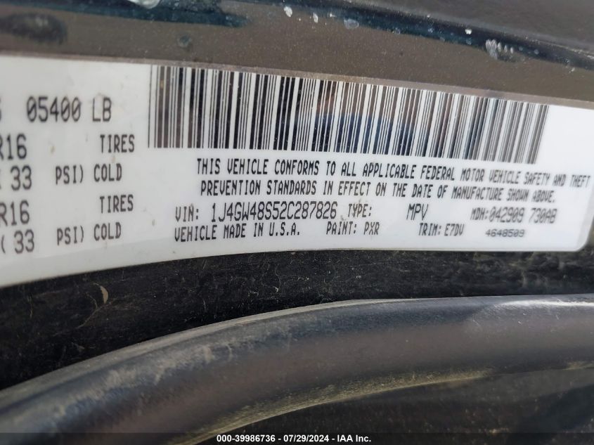 2002 Jeep Grand Cherokee Laredo VIN: 1J4GW48S52C287826 Lot: 39986736