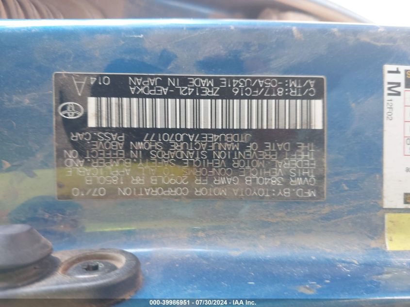 2010 Toyota Corolla Le VIN: JTDBU4EE7AJ070177 Lot: 39986951