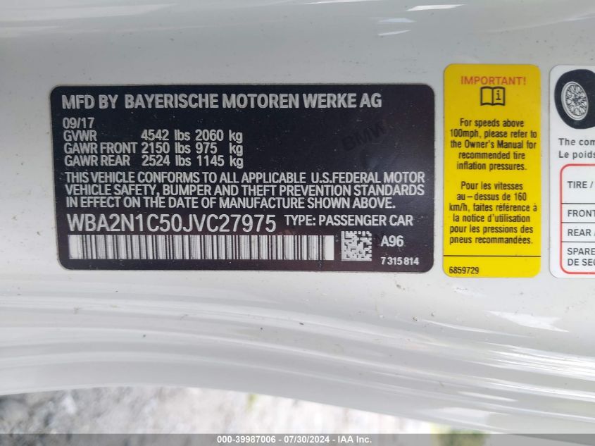 WBA2N1C50JVC27975 2018 BMW M240I