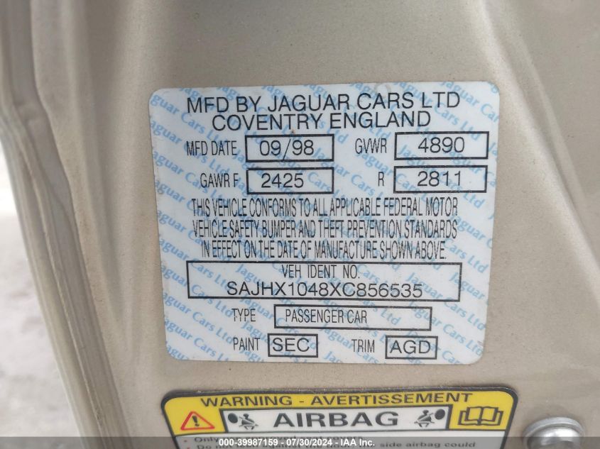 1999 Jaguar Xj8 VIN: SAJHX1048XC856535 Lot: 39987159