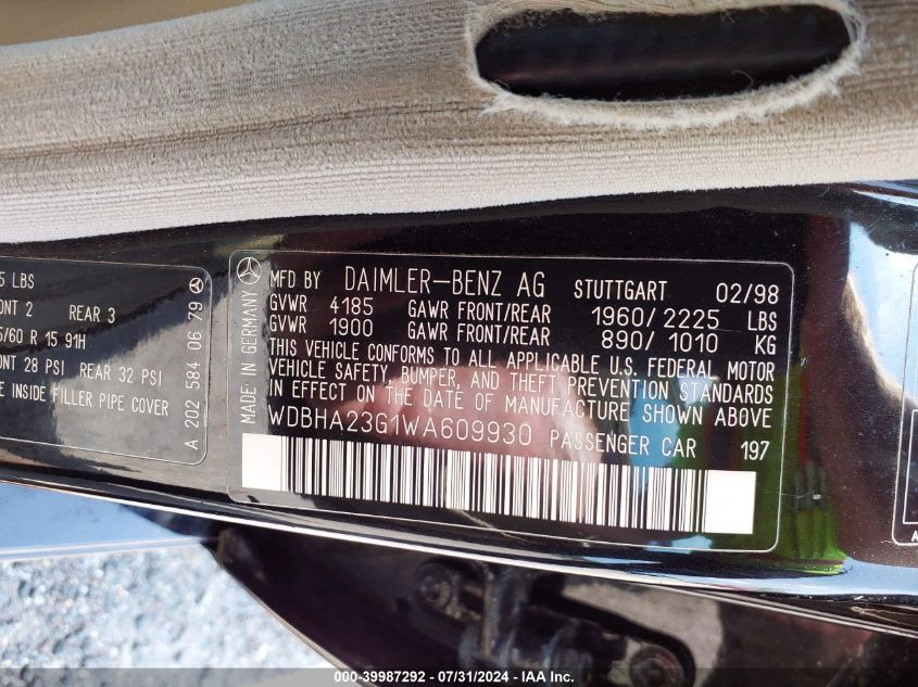 1998 Mercedes-Benz C 230 VIN: WDBHA23G1WA609930 Lot: 39987292