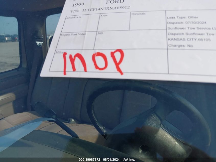 1994 Ford F150 VIN: 1FTEF14N3RNA65912 Lot: 39987372