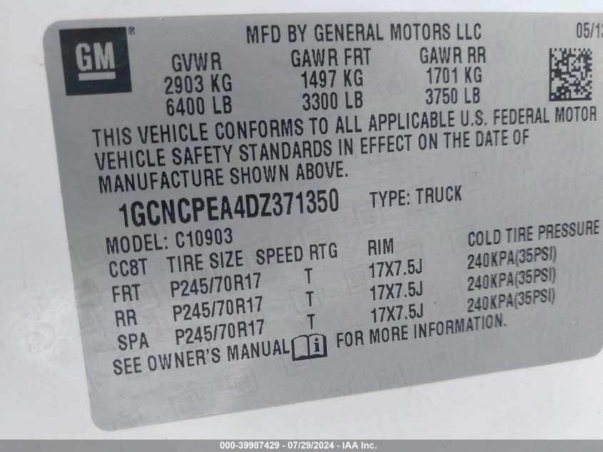 1GCNCPEA4DZ371350 2013 Chevrolet Silverado 1500 Work Truck