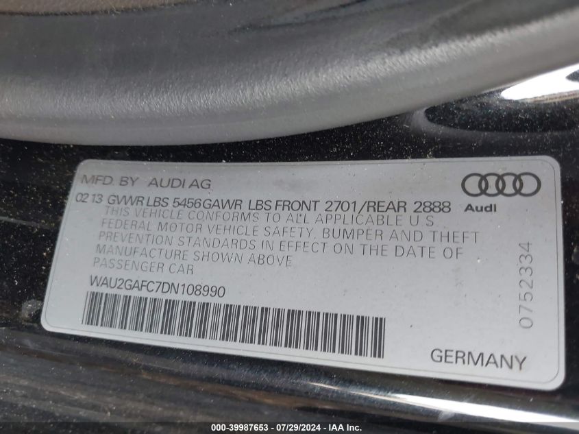 WAU2GAFC7DN108990 2013 Audi A7 3.0T Premium