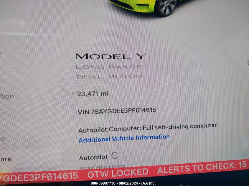 2023 TESLA MODEL Y AWD/LONG RANGE DUAL MOTOR ALL-WHEEL DRIVE - 7SAYGDEE3PF614615