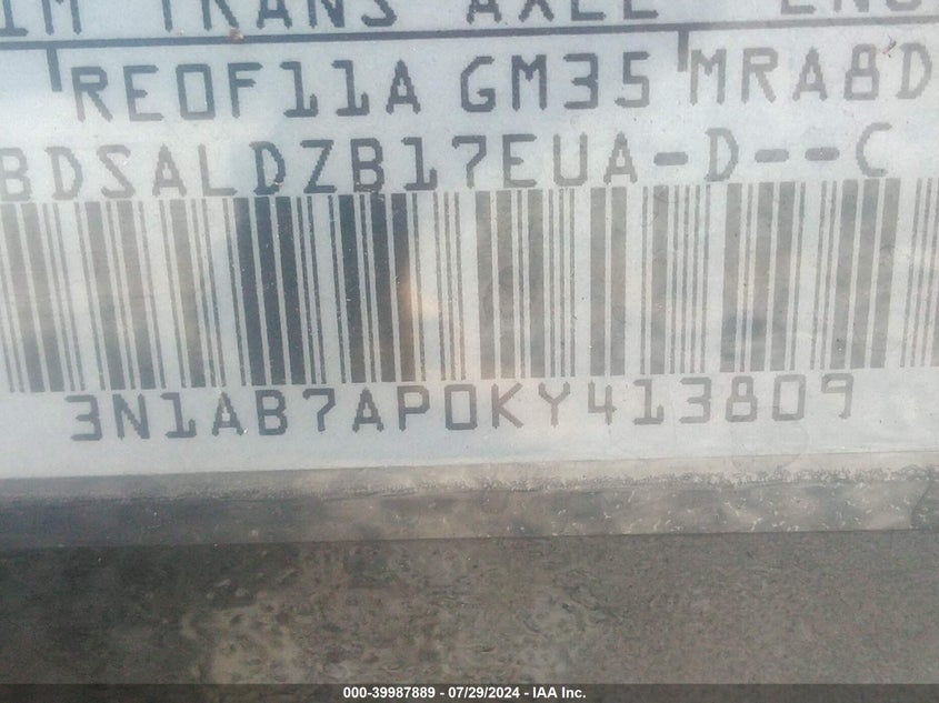 2019 Nissan Sentra Sv VIN: 3N1AB7AP0KY413809 Lot: 39987889