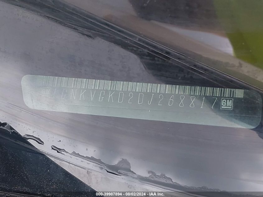 2013 Chevrolet Traverse 1Lt VIN: 1GNKVGKD2DJ268817 Lot: 39987894