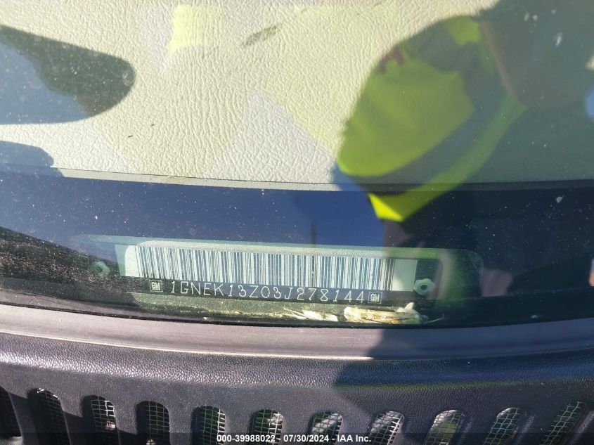 2003 Chevrolet Tahoe Lt VIN: 1GNEK13Z03J278144 Lot: 39988022