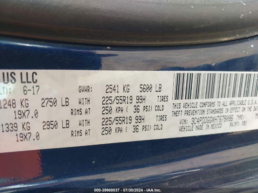 2017 Dodge Journey Crossroad Plus Awd VIN: 3C4PDDGGXHT678086 Lot: 39988037