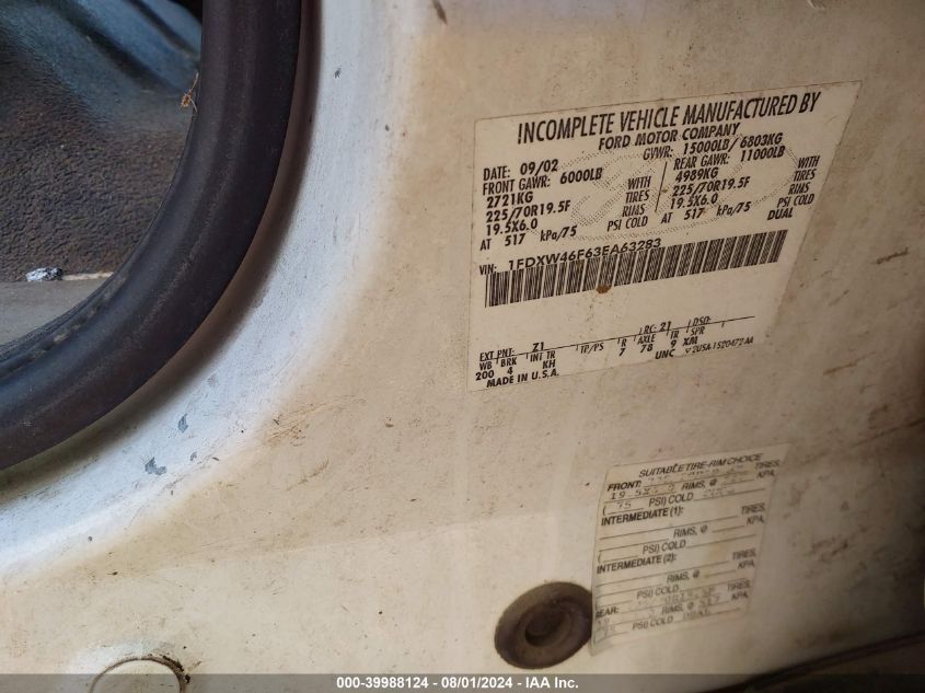 2003 Ford F-450 Lariat/Xl/Xlt VIN: 1FDXW46F63EA63283 Lot: 39988124