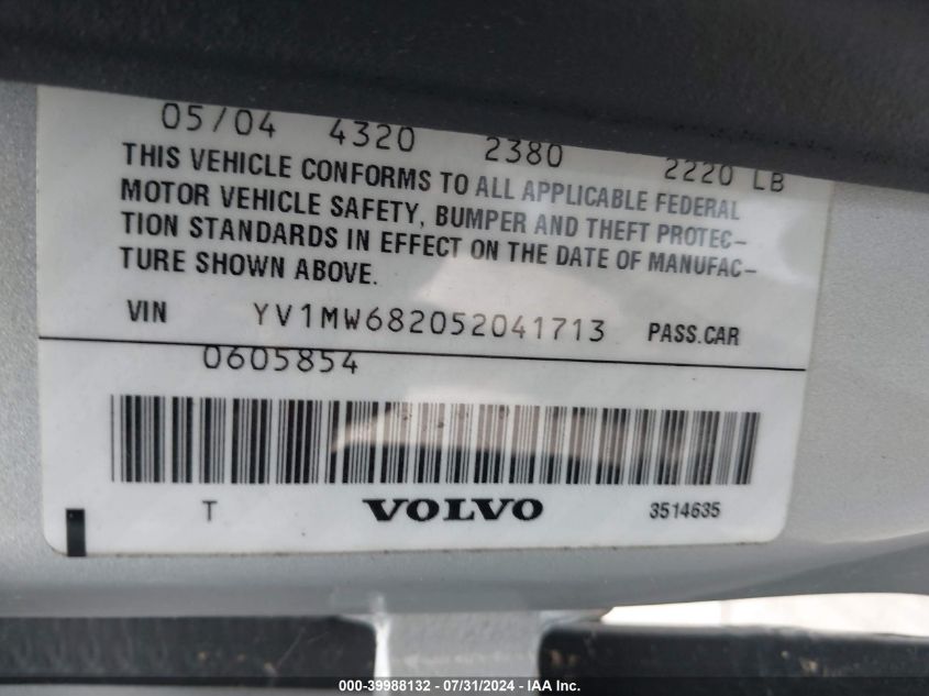 2005 Volvo V50 T5 VIN: YV1MW682052041713 Lot: 39988132