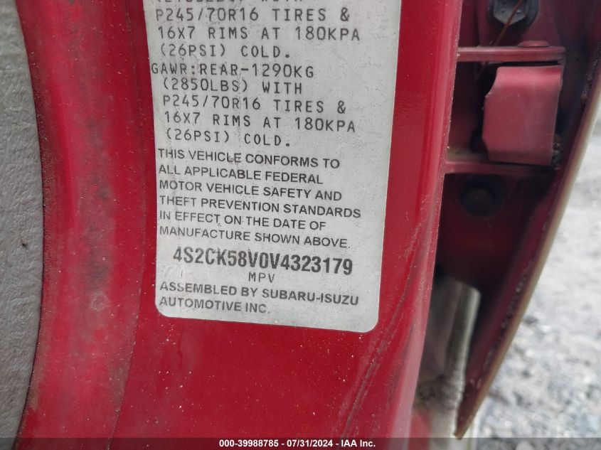 1997 Isuzu Rodeo Ls 3.2L/S 3.2L VIN: 4S2CK58V0V4323179 Lot: 39988785