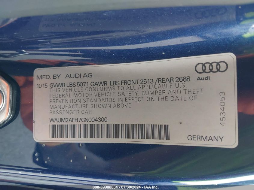 WAUM2AFH7GN004300 2016 Audi A5 2.0T Premium