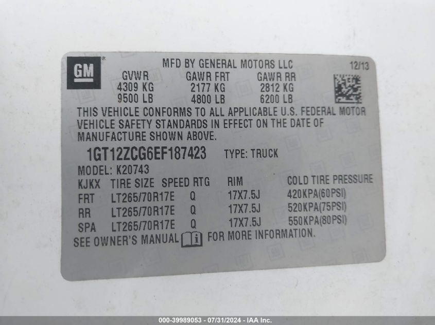 2014 GMC Sierra 2500Hd Work Truck VIN: 1GT12ZCG6EF187423 Lot: 39989053