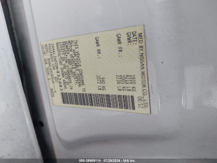 1N4AL3AP2DN432483 2013 Nissan Altima 2.5 Sv