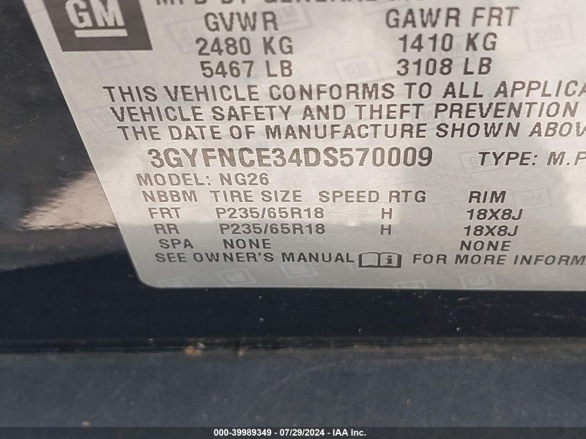 2013 Cadillac Srx Luxury Collection VIN: 3GYFNCE34DS570009 Lot: 39989349