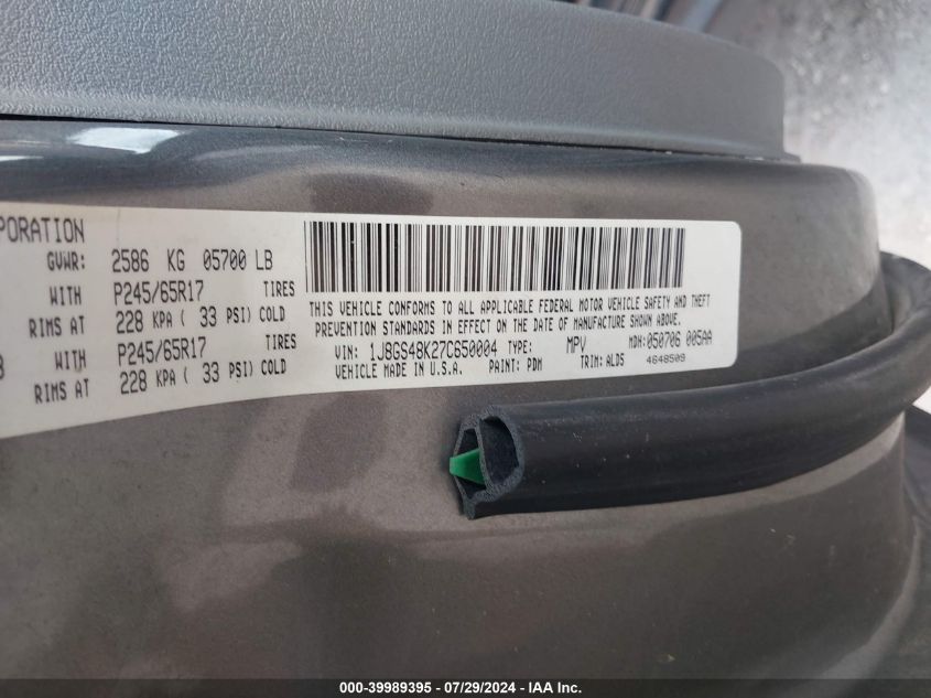 2007 Jeep Grand Cherokee Laredo VIN: 1J8GS48K27C650004 Lot: 39989395