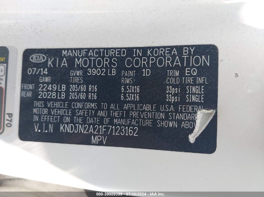 KNDJN2A21F7123162 | 2015 KIA SOUL