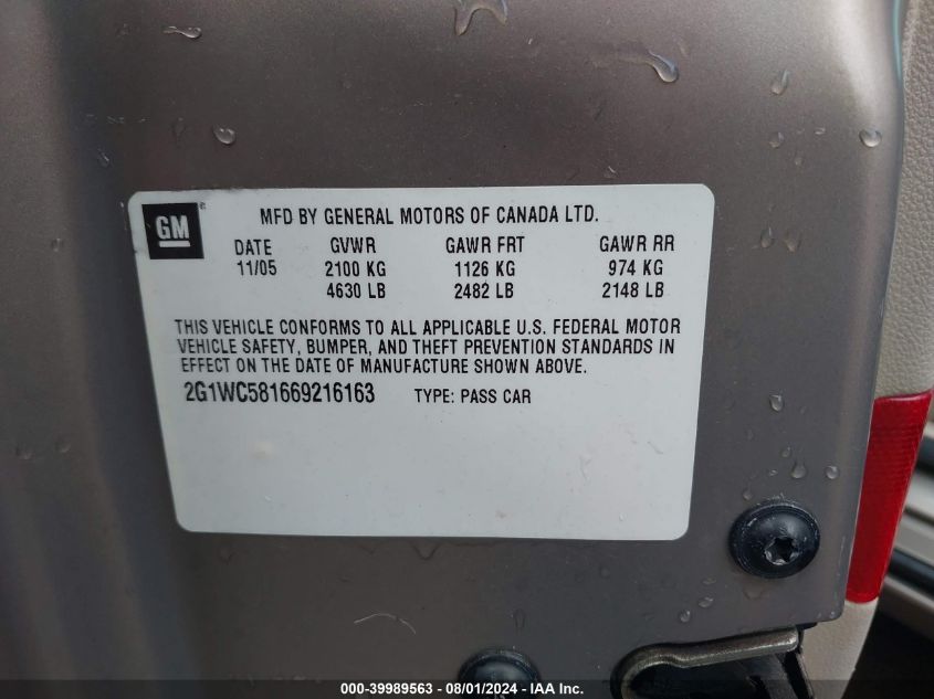 2G1WC581669216163 2006 Chevrolet Impala Lt