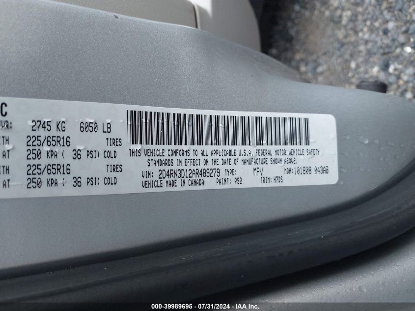 2010 Dodge Grand Caravan Hero VIN: 2D4RN3D12AR489279 Lot: 39989695