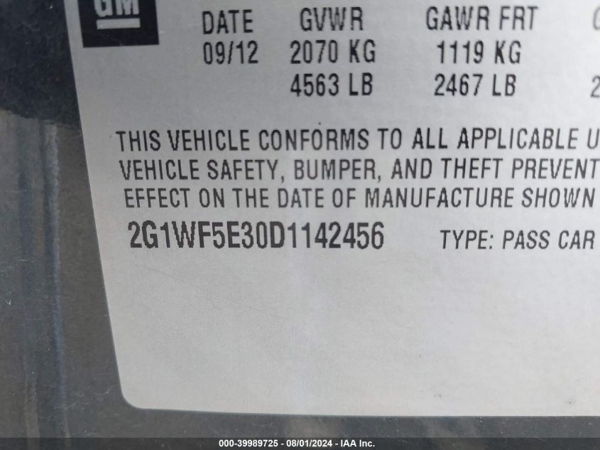 2013 Chevrolet Impala Ls VIN: 2G1WF5E30D1142456 Lot: 39989725