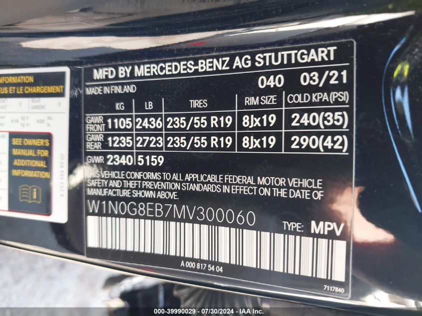 2021 MERCEDES-BENZ GLC 300 4MATIC SUV - W1N0G8EB7MV300060