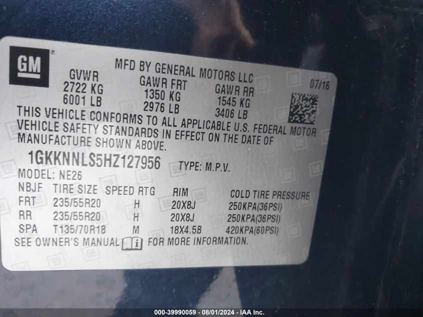 1GKKNNLS5HZ127956 2017 GMC Acadia Slt-2