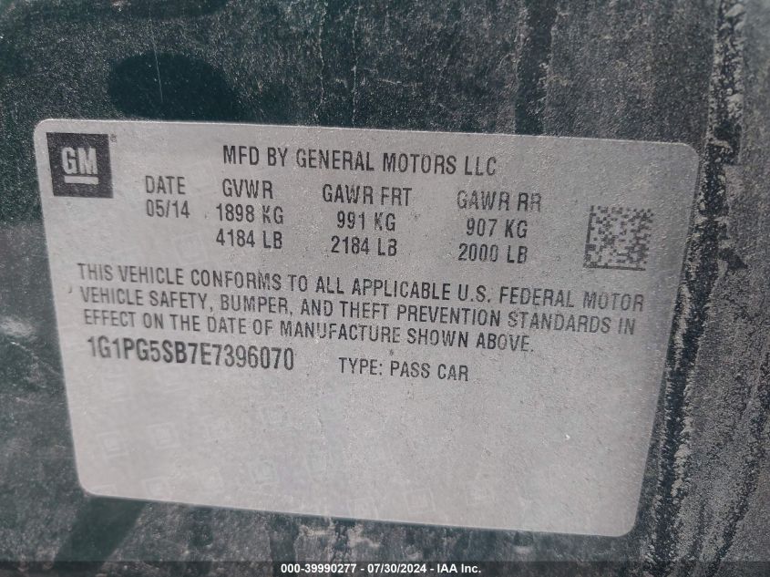 2014 Chevrolet Cruze Ltz VIN: 1G1PG5SB7E7396070 Lot: 39990277