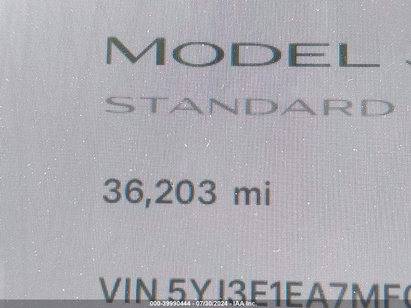 2021 Tesla Model 3 Standard Range Plus Rear-Wheel Drive VIN: 5YJ3E1EA7MF048284 Lot: 39990444