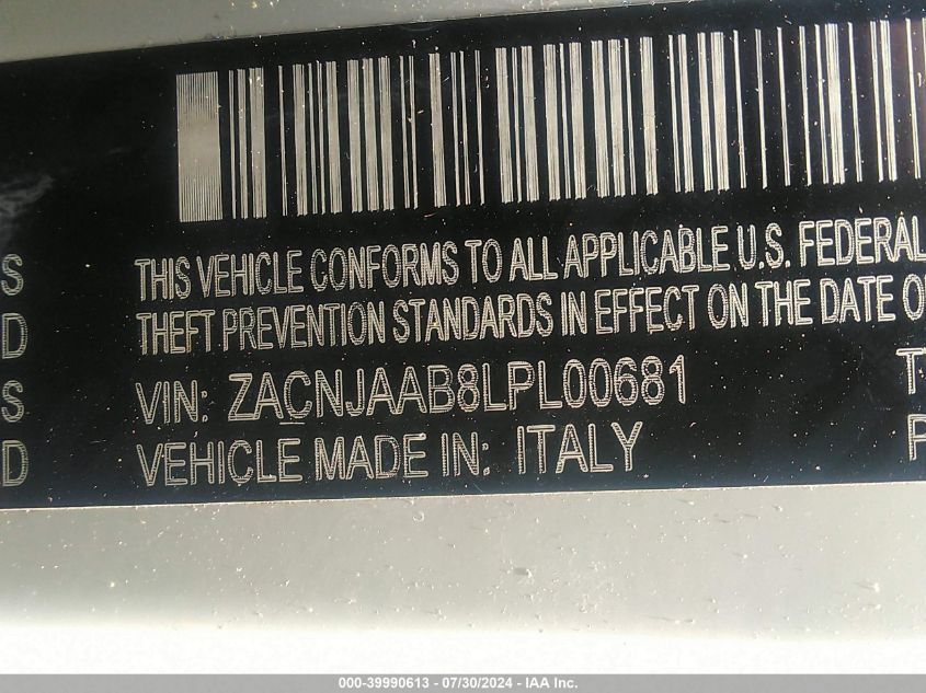 2020 Jeep Renegade Sport VIN: ZACNJAAB8LPL00681 Lot: 39990613