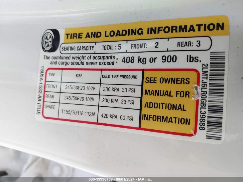 2016 Lincoln Mkx Reserve VIN: 2LMTJ6LR0GBL39888 Lot: 39990739