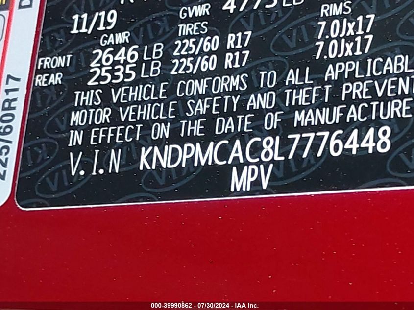 2020 Kia Sportage Lx VIN: KNDPMCAC8L7776448 Lot: 39990862