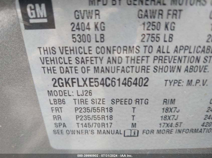 2012 GMC Terrain Slt-2 VIN: 2GKFLXE54C6146402 Lot: 39990902