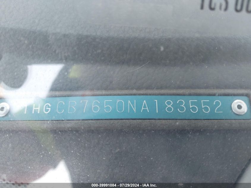 1992 Honda Accord Lx VIN: 1HGCB7650NA183552 Lot: 39991084