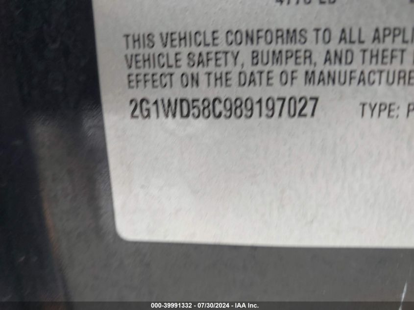 2008 Chevrolet Impala Ss VIN: 2G1WD58C989197027 Lot: 39991332