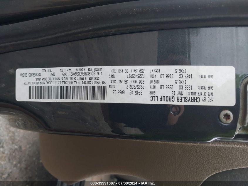 2012 Chrysler Town & Country Touring VIN: 2C4RC1BG6CR364061 Lot: 39991387