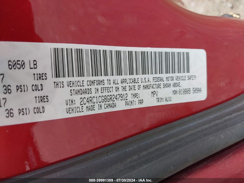 2016 Chrysler Town & Country Touring-L Anniversary Edition VIN: 2C4RC1CG8GR247912 Lot: 39991389