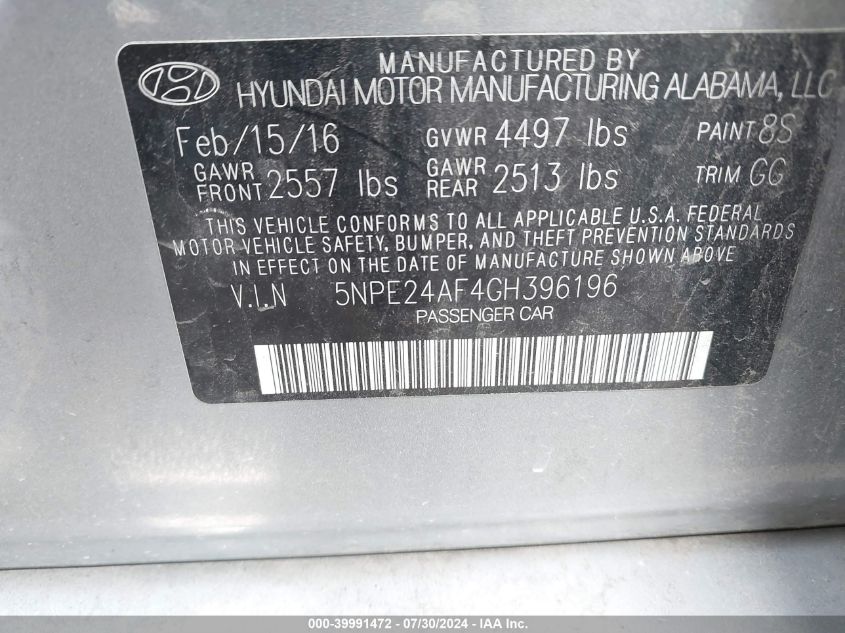 2016 HYUNDAI SONATA SE - 5NPE24AF4GH396196