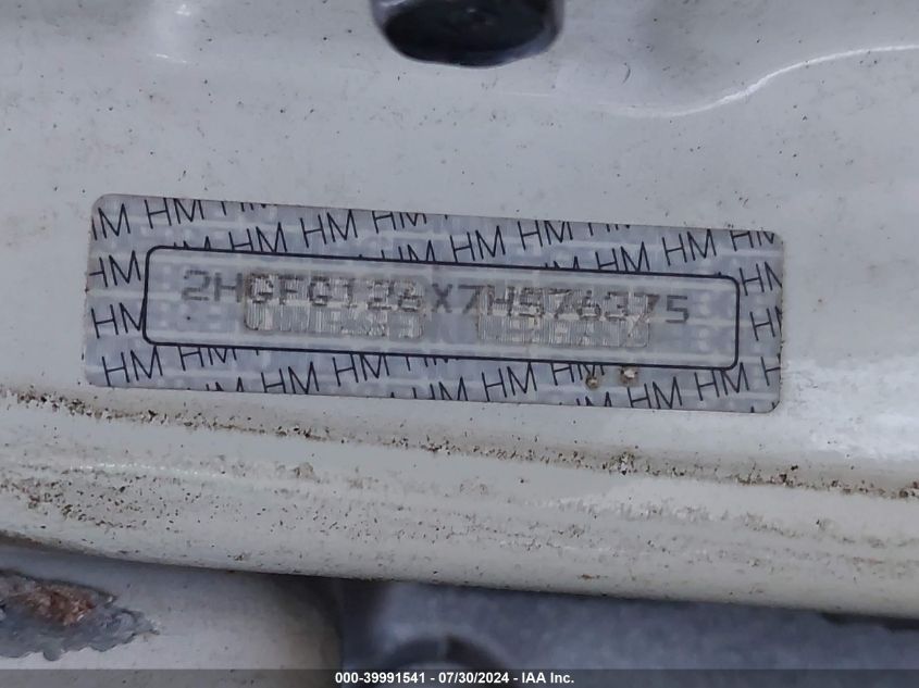 2007 Honda Civic Lx VIN: 2HGFG126X7H576375 Lot: 39991541