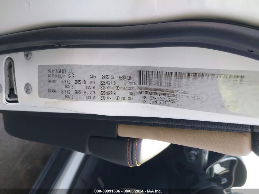 2016 Jeep Cherokee Limited VIN: 1C4PJMDS7GW328294 Lot: 39991636