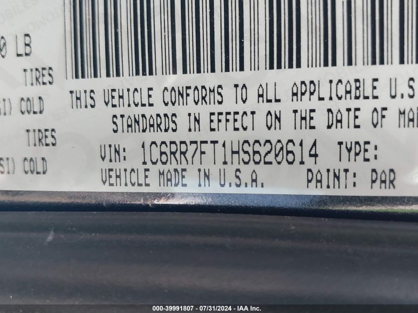 2017 Ram 1500 Express Quad Cab 4X4 6'4 Box VIN: 1C6RR7FT1HS620614 Lot: 39991807