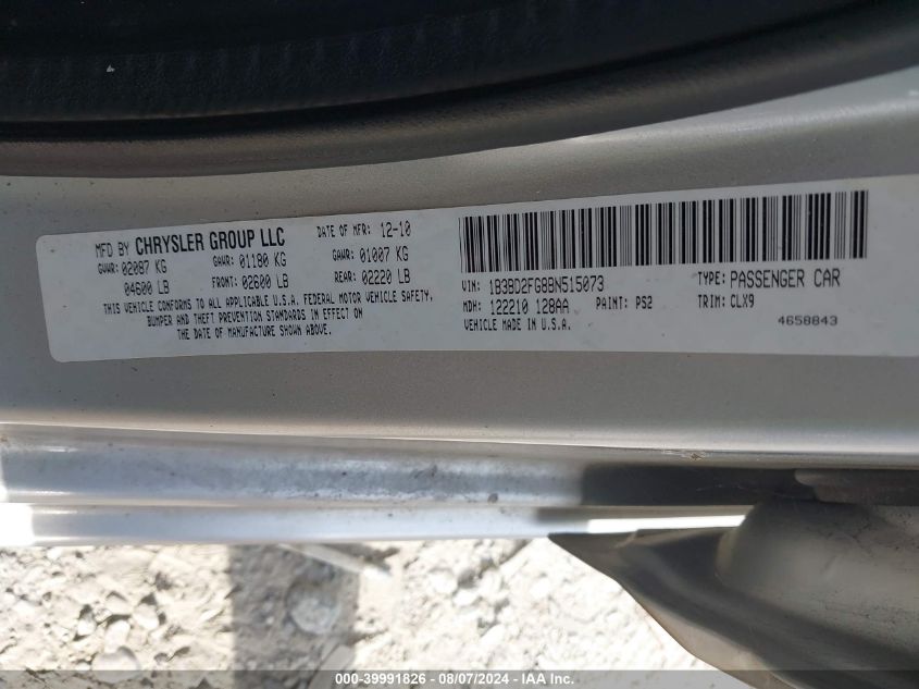 2011 Dodge Avenger Lux VIN: 1B3BD2FG8BN515073 Lot: 39991826