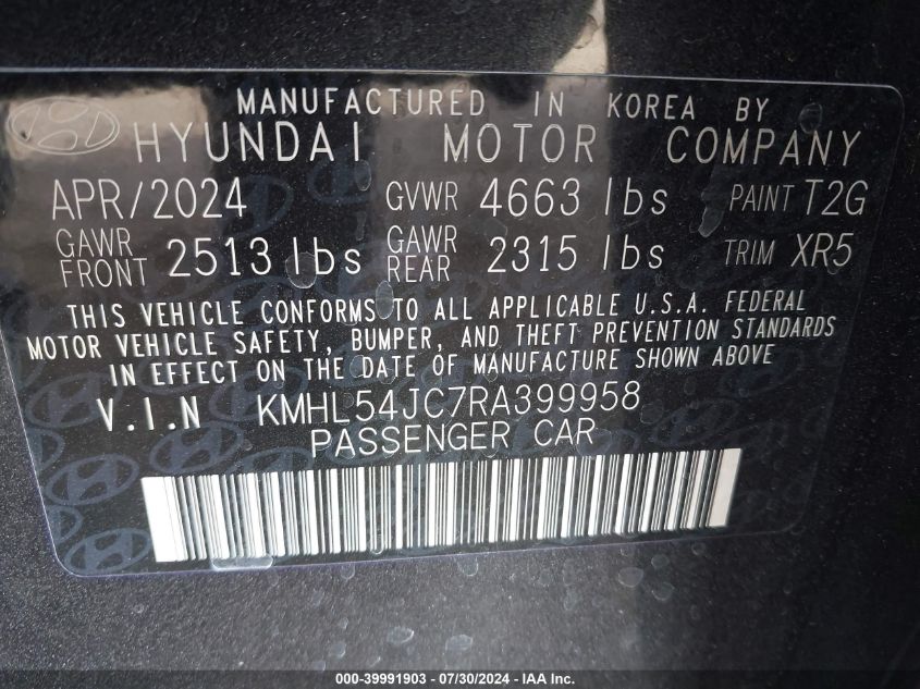 2024 Hyundai Sonata N Line VIN: KMHL54JC7RA399958 Lot: 39991903