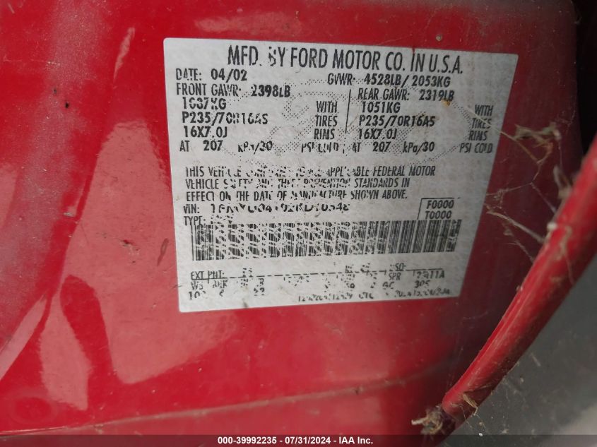 2002 Ford Escape Xlt VIN: 1FMYU04102KD10548 Lot: 39992235