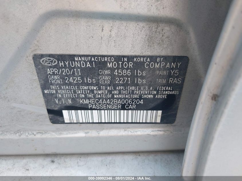 KMHEC4A42BA006204 | 2011 HYUNDAI SONATA HYBRID